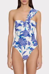 Betsy Brushwork Floral Bandeau One Piece - Blue Multi