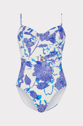 Brushwork Floral Belted One Piece - Blue Multi