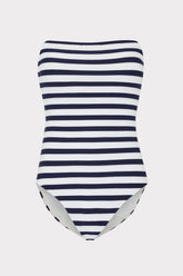 Nautical Metallic Stripe Strapless One Piece - Navy/White