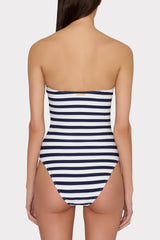 Nautical Metallic Stripe Strapless One Piece - Navy/White