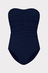 Textured Ruched One Piece - Navy