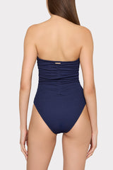 Textured Ruched One Piece - Navy