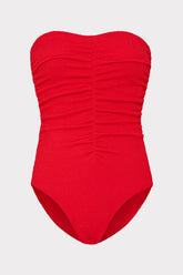 Textured Ruched One Piece - Red