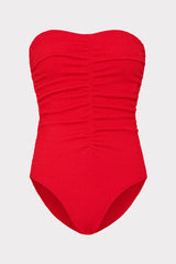 Textured Ruched One Piece - Red