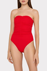 Textured Ruched One Piece - Red