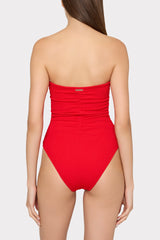 Textured Ruched One Piece - Red
