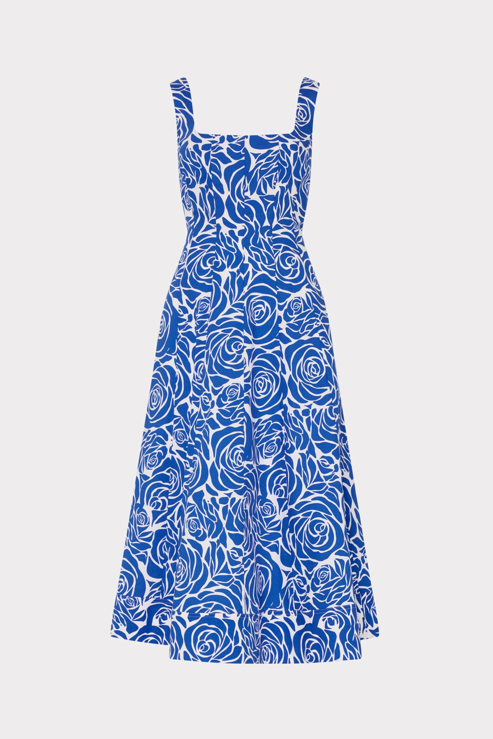 Nia Blue Rose Poplin Midi Dress - Blue/White