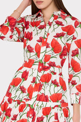 Priscilla Red Peonia Poplin Shirt Dress - Red Multi