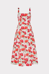 Nia Red Peonia Poplin Midi Dress - Red Multi