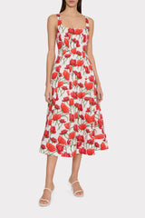 Nia Red Peonia Poplin Midi Dress - Red Multi
