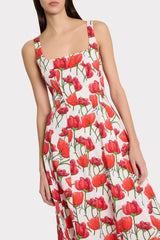 Nia Red Peonia Poplin Midi Dress - Red Multi