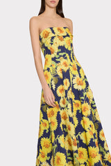 Palmer Sunflower Poplin Strapless Maxi Dress - Navy Multi