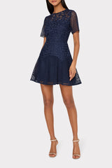 Lana Floral Geo Combo Lace Mini Dress - Navy