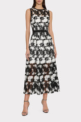 Paloma Two Tone Lace Midi Dress - Black/White