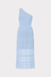 One Shoulder Sheer Knit Midi Dress - Light Blue