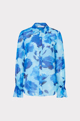 Lacey Blurred Blossom Printed Blouse - Blue Multi