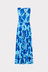 Jasmine Blurred Blossom Pleated Maxi Dress - Blue Multi