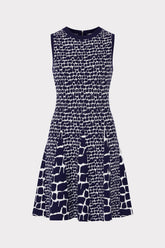 Tile Wave Jacquard Knit Mini Dress - Navy/Ecru