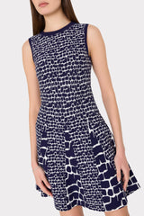 Tile Wave Jacquard Knit Mini Dress - Navy/Ecru