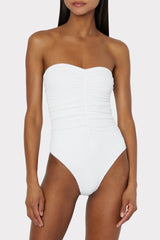 Textured Ruched One Piece - White