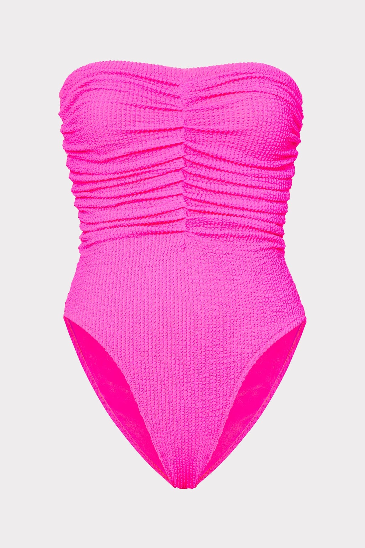 Textured Ruched One Piece - Neon Pink