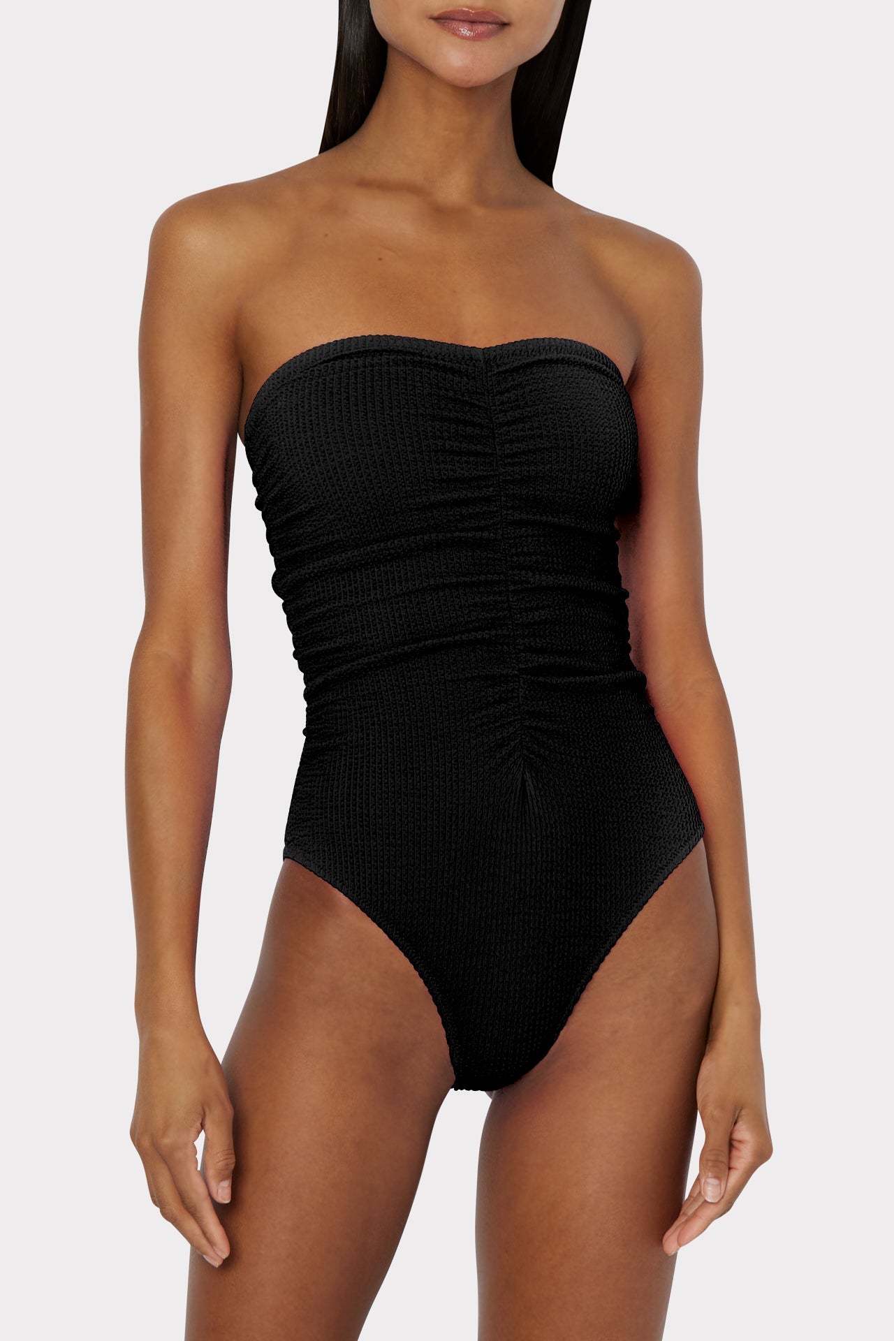 Textured Ruched One Piece - Black