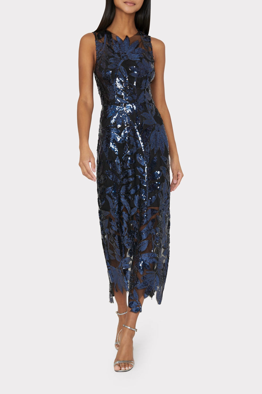 Kinsley Floral Sequins Dress - Navy