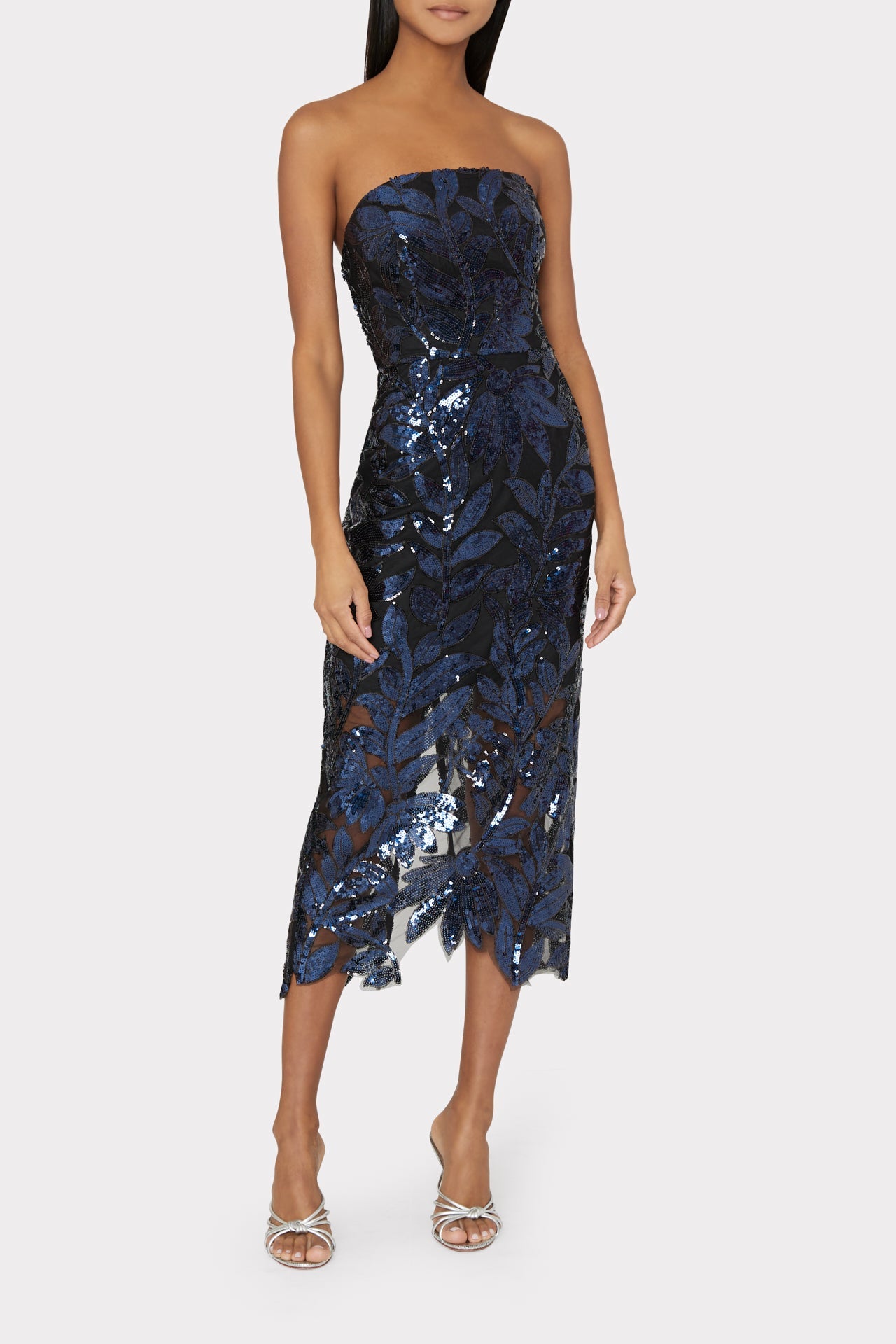 Kait Floral Sequins Dress - Navy