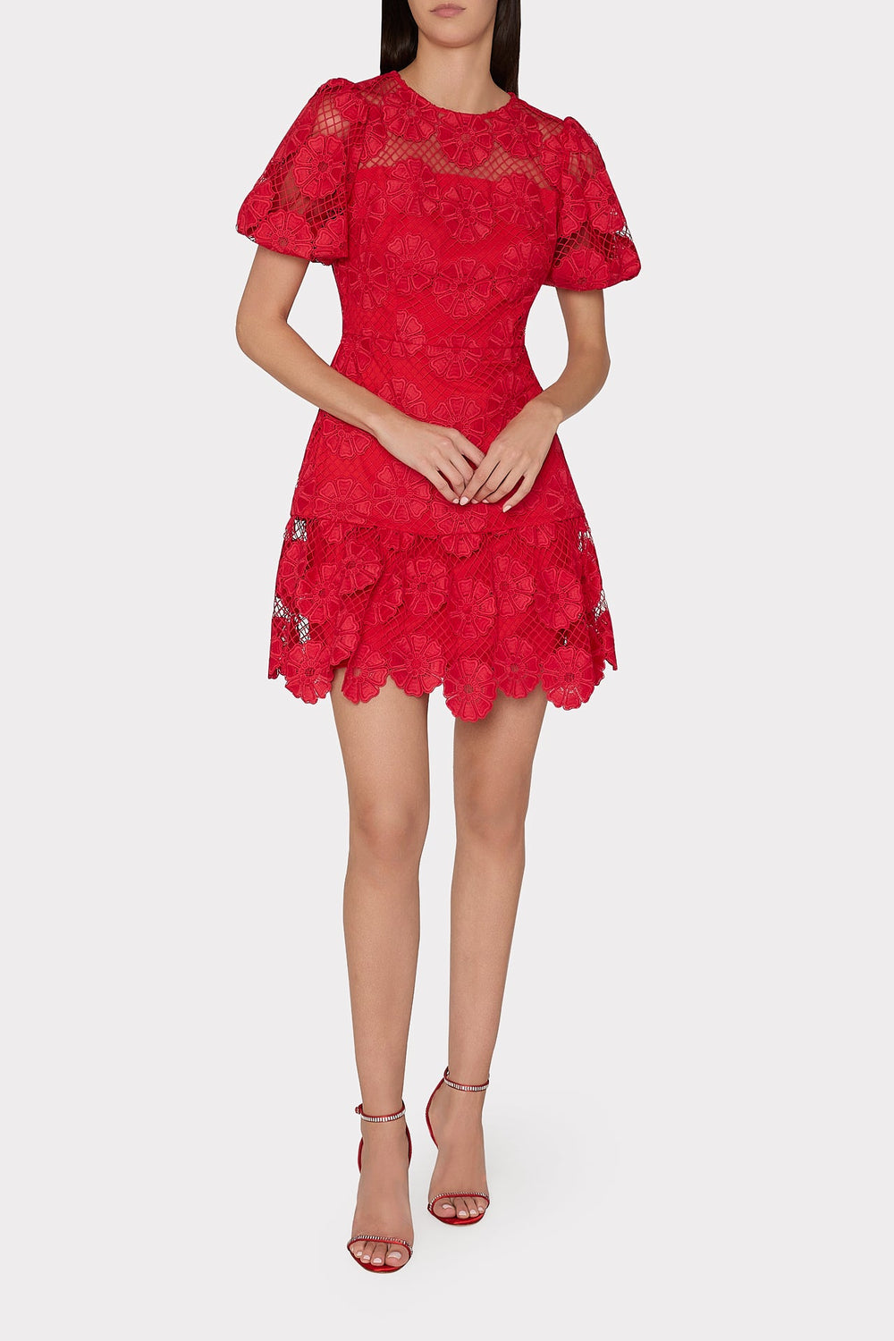 Yasmin Daisy Lace Dress - Red