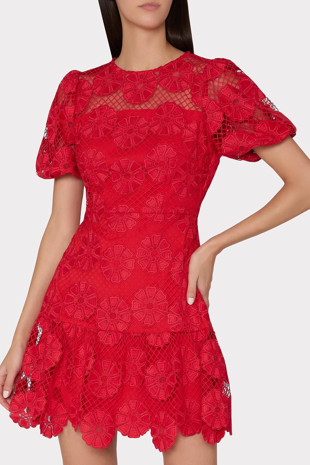 Yasmin Daisy Lace Dress - Red