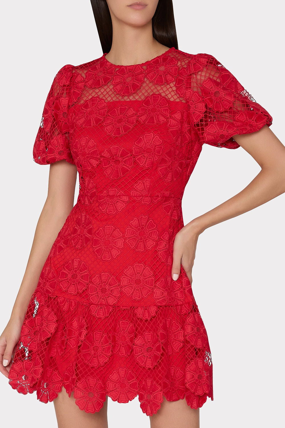 Yasmin Daisy Lace Dress - Red