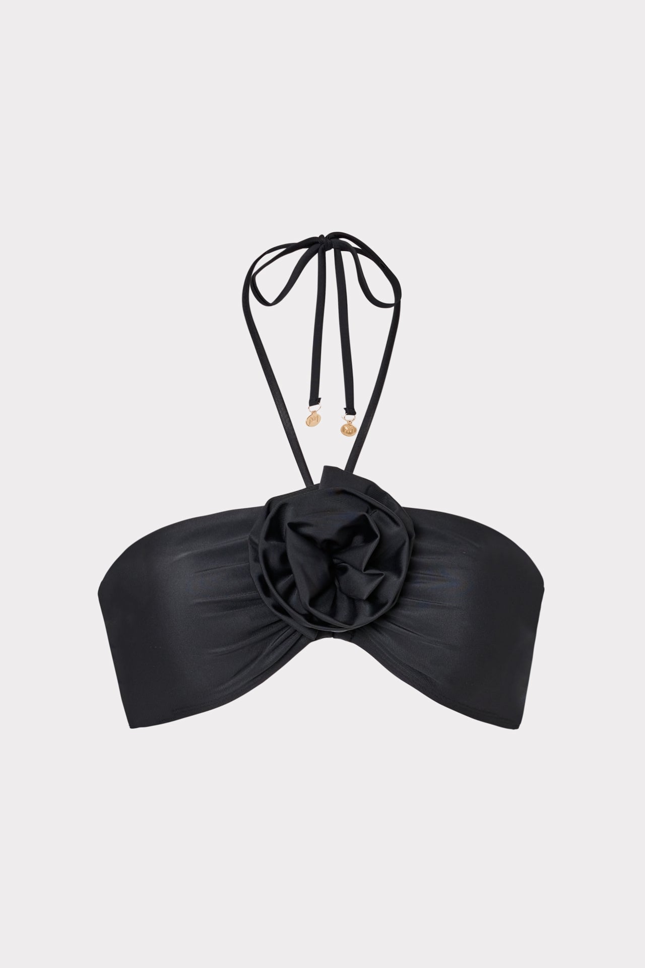 Floral Applique Halter Bikini Top - Black