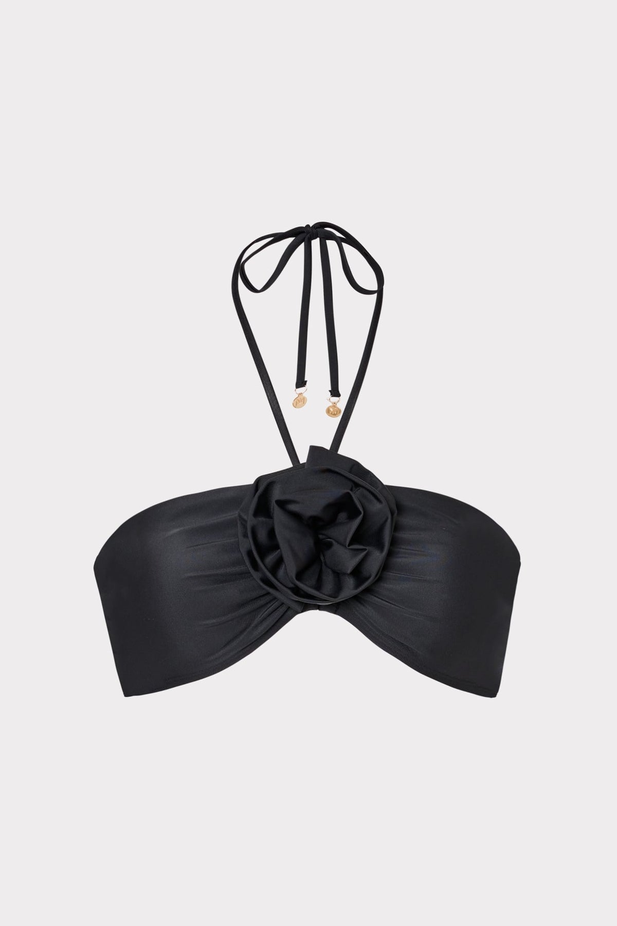 Floral Applique Halter Bikini Top - Black