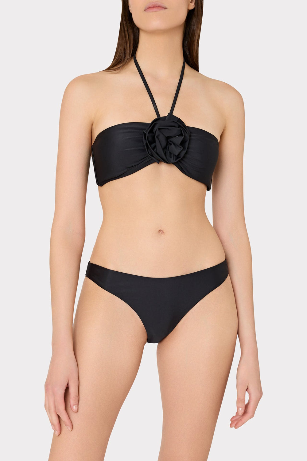 Floral Applique Halter Bikini Top - Black