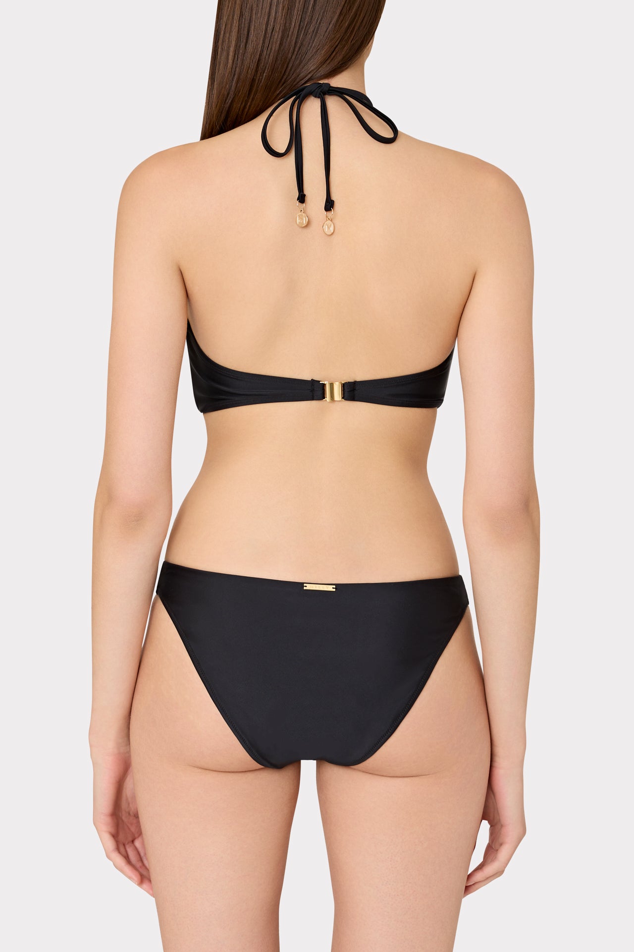 Floral Applique Halter Bikini Top - Black