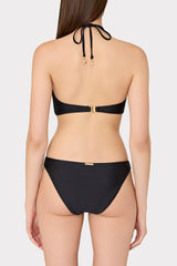 Floral Applique Halter Bikini Top - Black