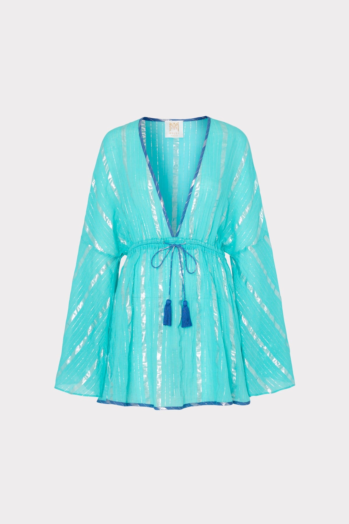 Olympia Lurex Stripe Coverup Dress - Turquoise/Blue