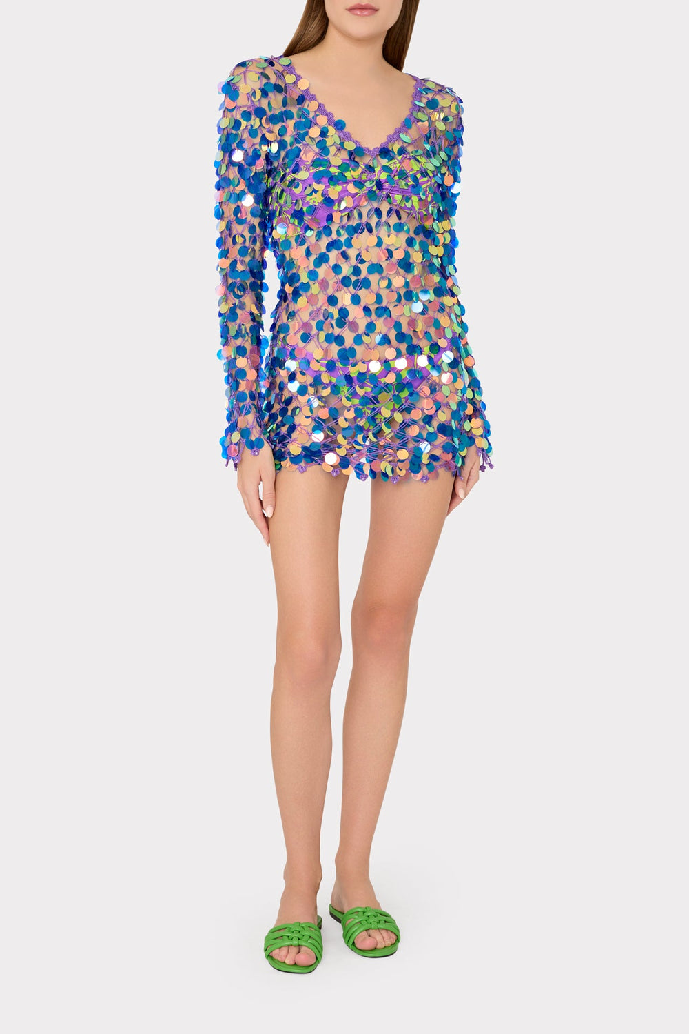 Sequin Crochet Mini Dress - Purple