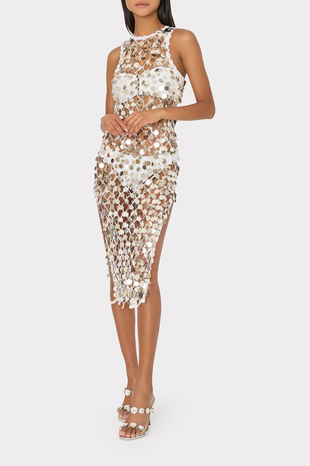 Sequin Crochet Midi Dress - Ecru