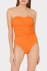 Textured Ruched One Piece - Neon Orange