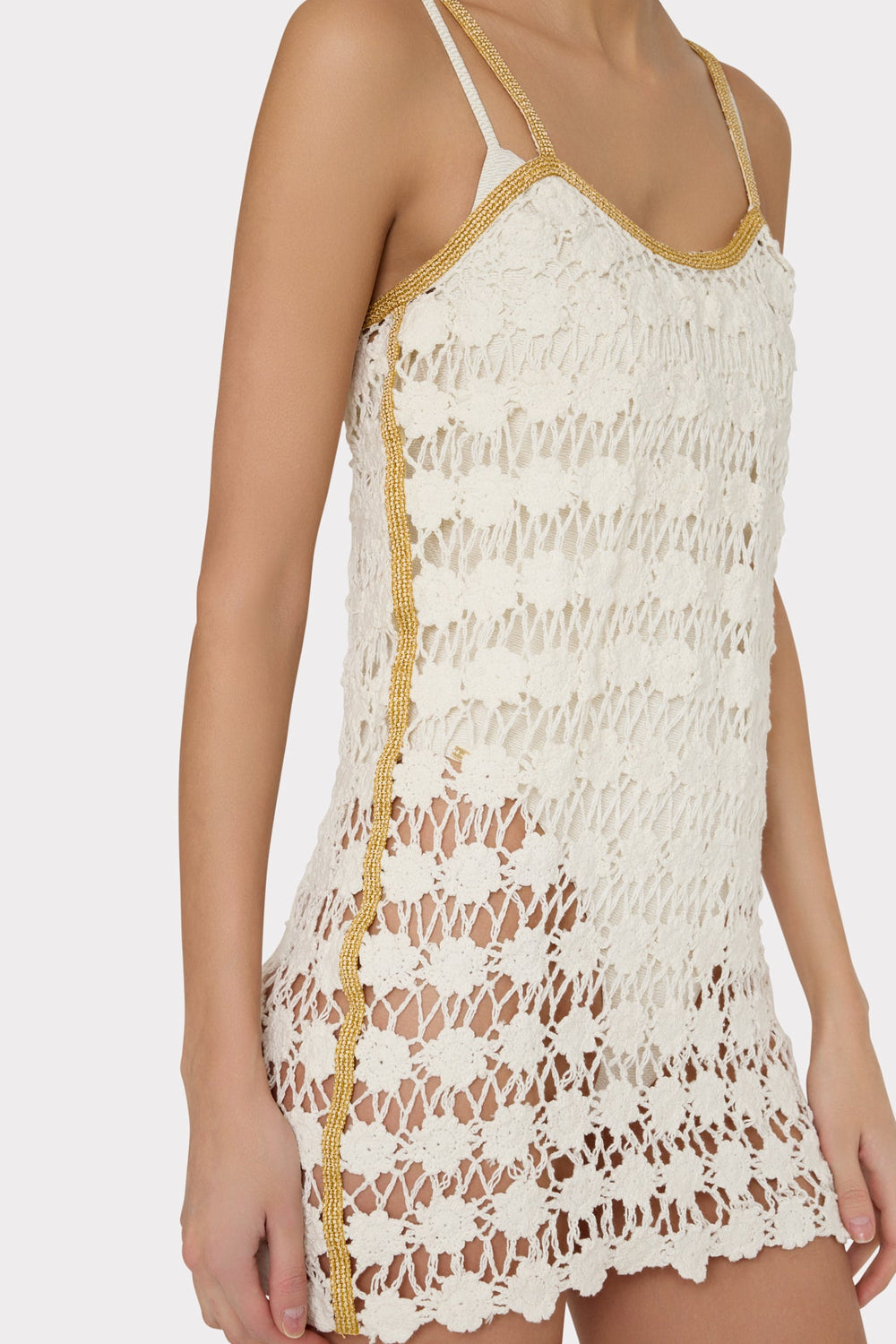 Floral Crochet Cami Mini Dress - Ecru