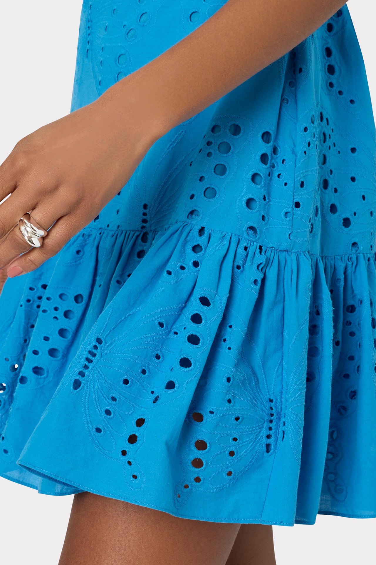 Butterfly Eyelet Off The Shoulder Dress - Blue