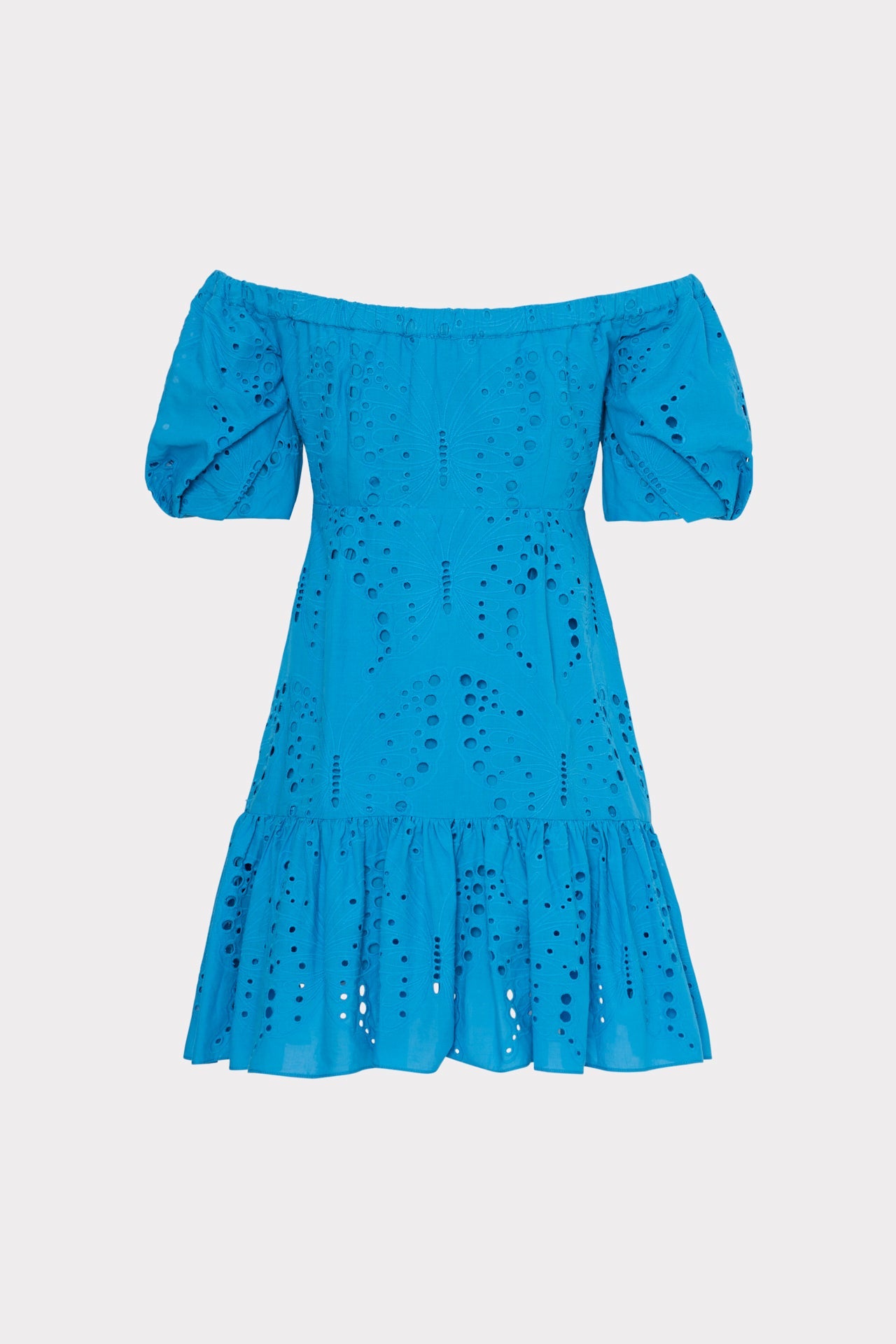Butterfly Eyelet Off The Shoulder Dress - Blue