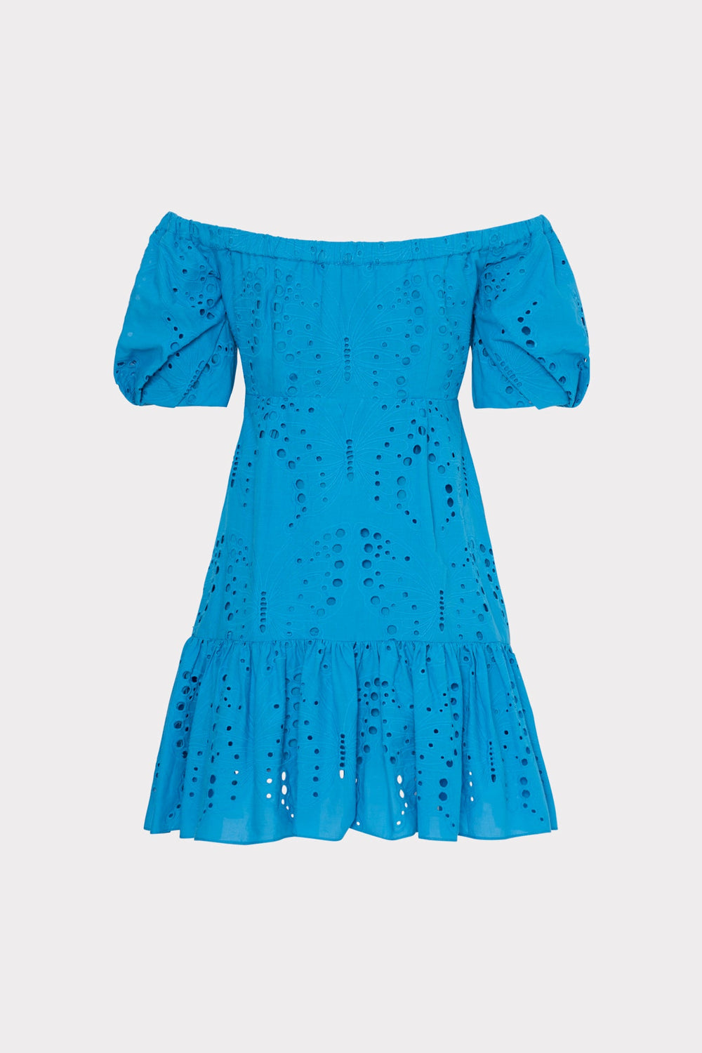 Butterfly Eyelet Off The Shoulder Dress - Blue