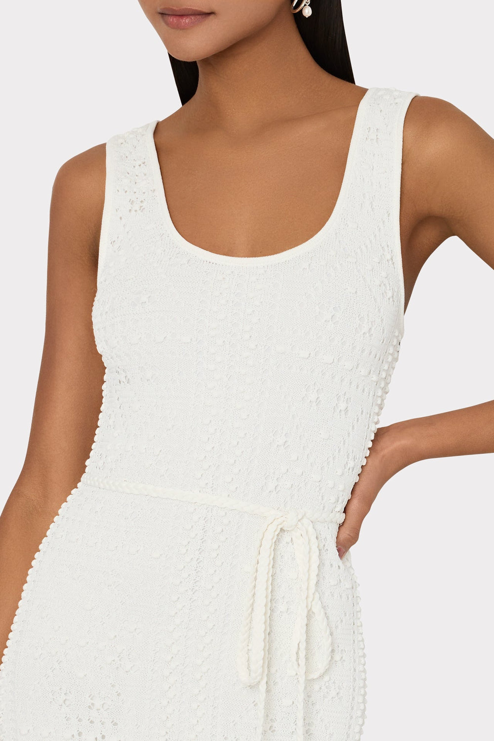 Bubble Pointelle Knit Midi Dress - Ecru