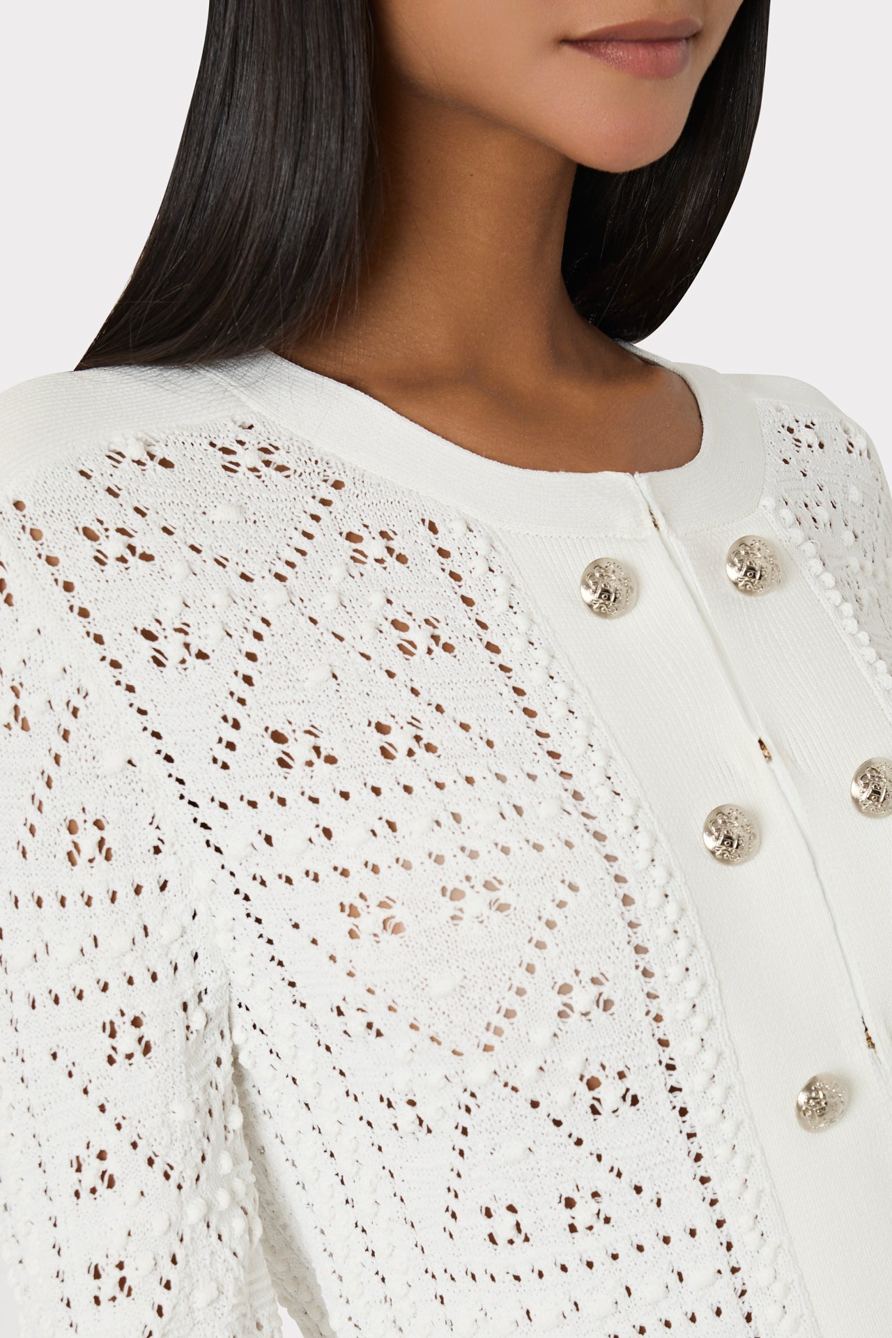 Bubble Pointelle Knit Jacket - Ecru