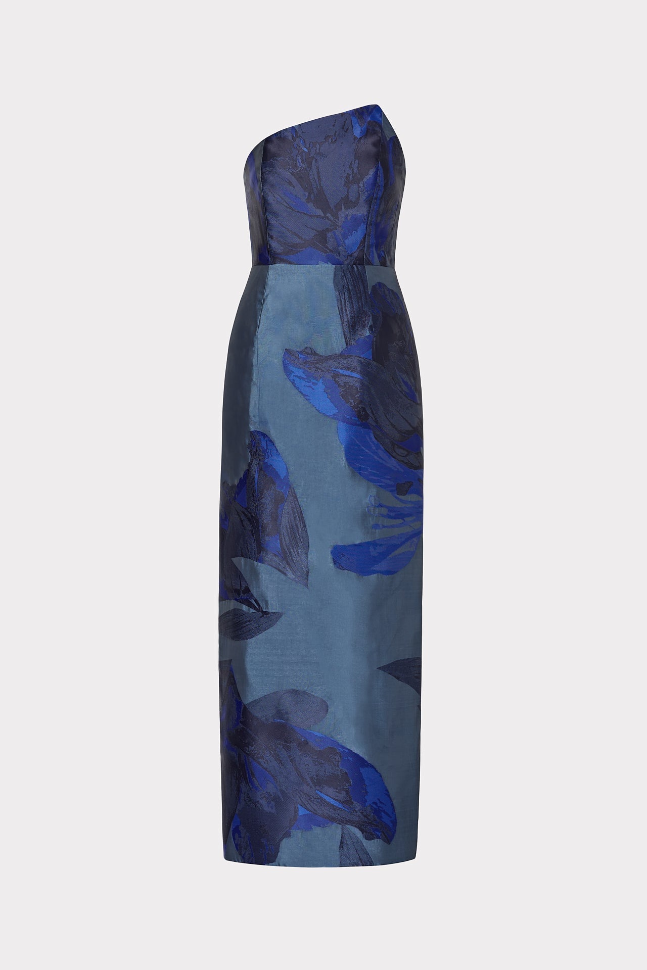 Asymmetrical Forest Jacquard Maxi Dress - Navy Multi