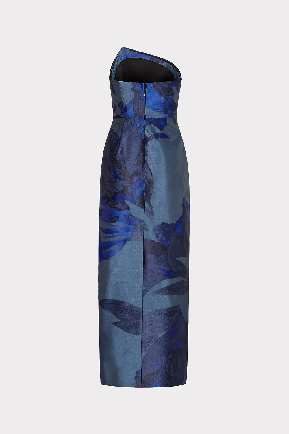 Asymmetrical Forest Jacquard Maxi Dress - Navy Multi