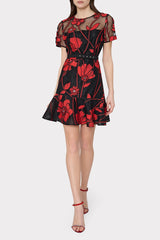 Rosie Grand Fleur Embroidered Dress - Red