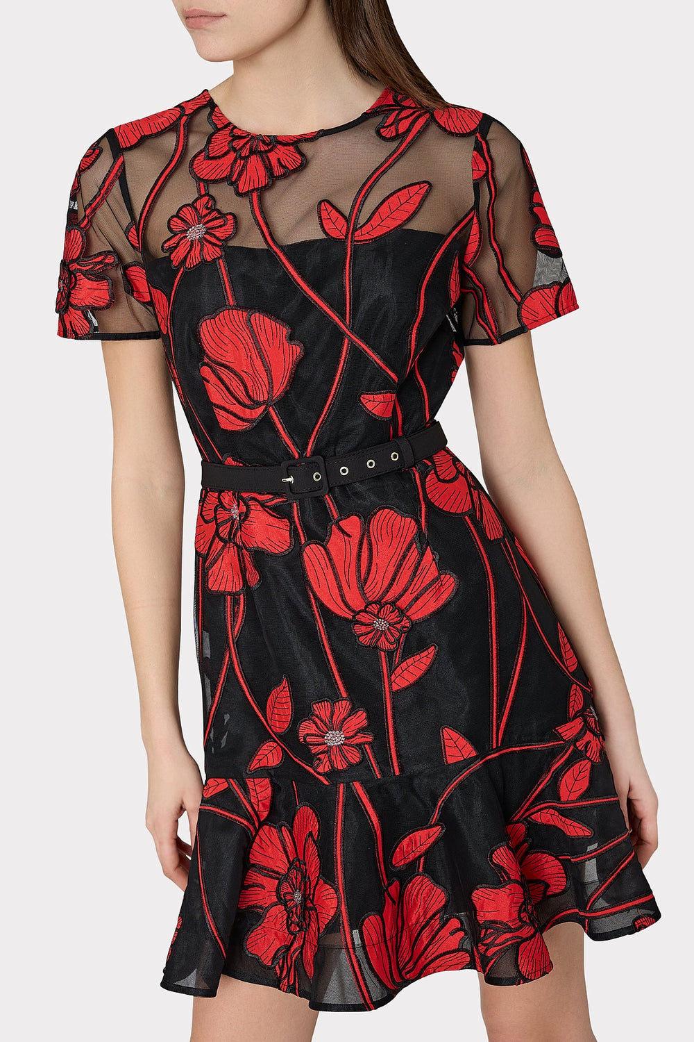 Rosie Grand Fleur Embroidered Dress - Red